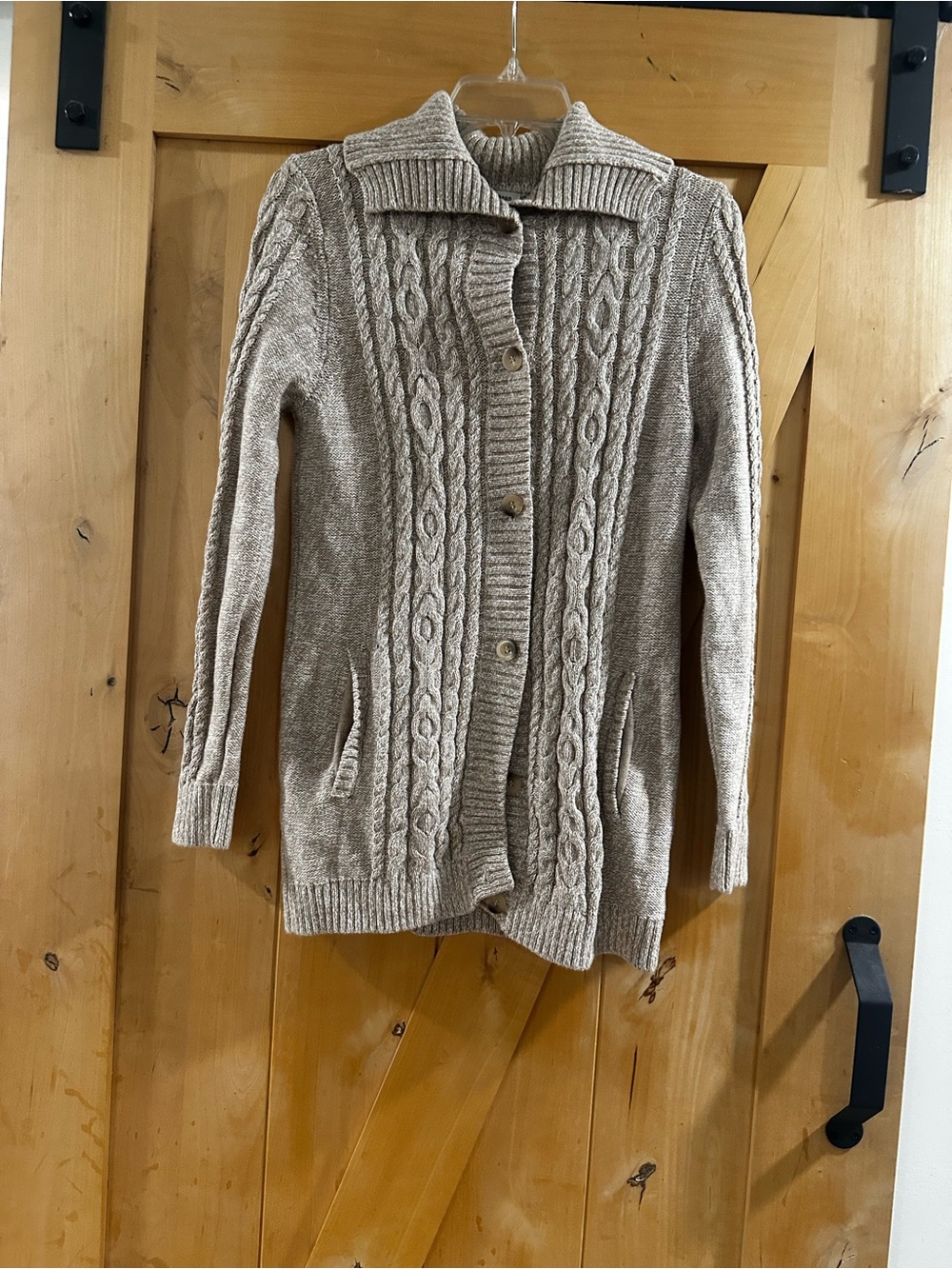 L.L. Bean Taupe Cable Knit Button-Front Women's Cardigan